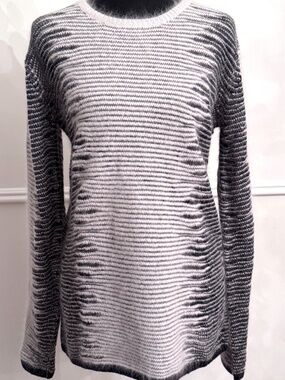 NWT Alexander Wang M Angora Metallic Tunic Sweater Black White Frayed Open Knit